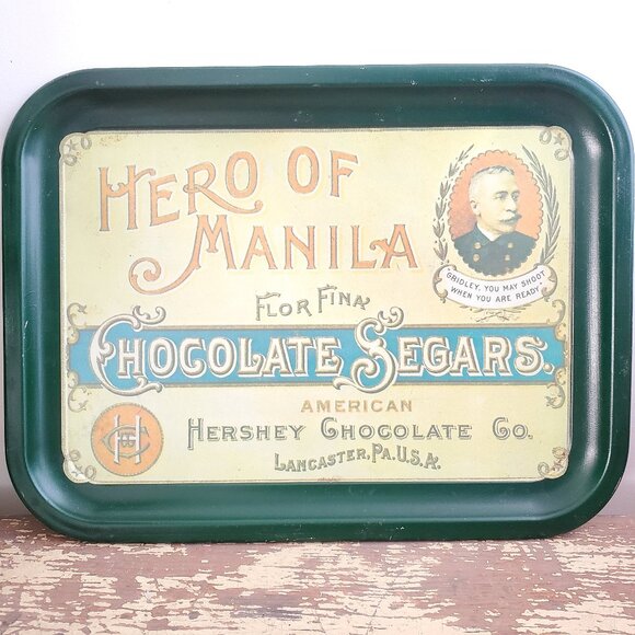 Vintage Metal Tray Hershey Chocolate Co. Hero Of Manila Chocolate Segars - Picture 1 of 8